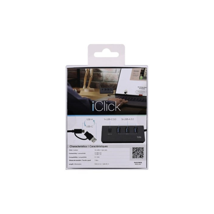 T'nB HUB USB-A/USB-C 3.0/4 PORTS/GRIS