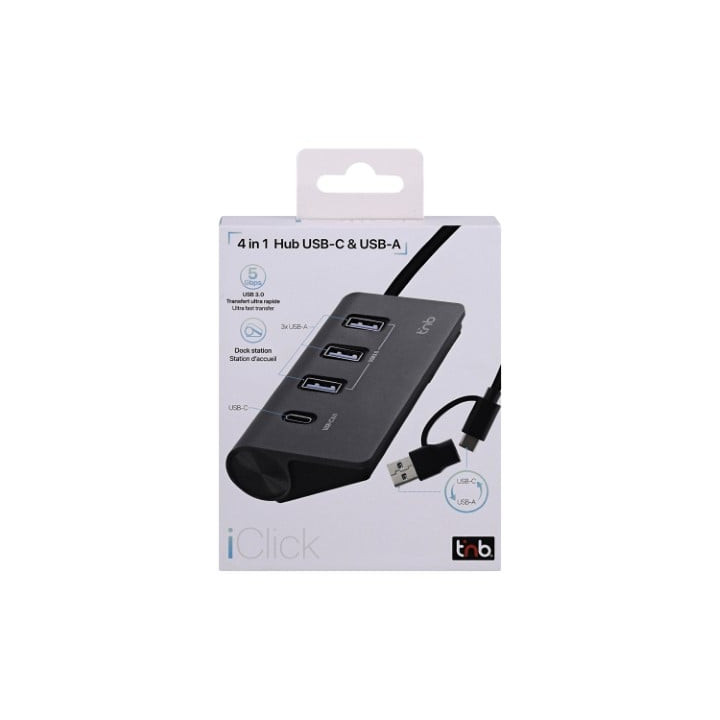 T'nB HUB USB-A/USB-C 3.0/4 PORTS/GRIS
