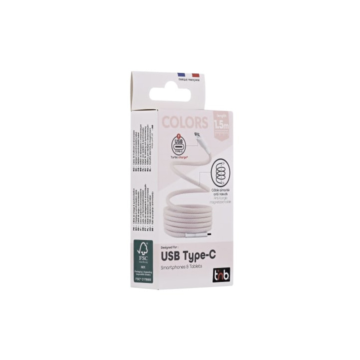 T'nB CABLE USB-C VERS USB-C - 1.5M - ROSE