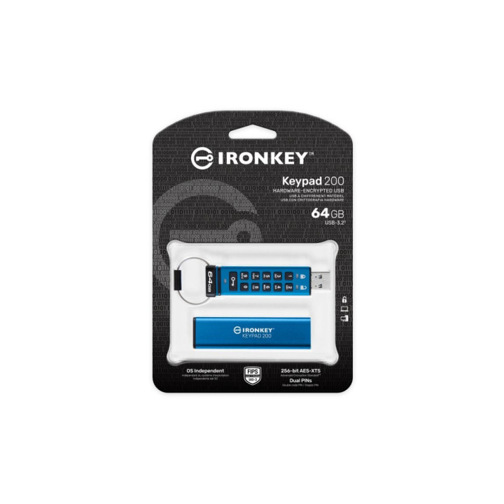 KINGSTON TECHNOLOGY IRONKEY KEYPAD 200 DE 64 GO. FIPS 140-3 NIVEAU 3 (EN ATTENTE). CHIFFREMENT AES-256 