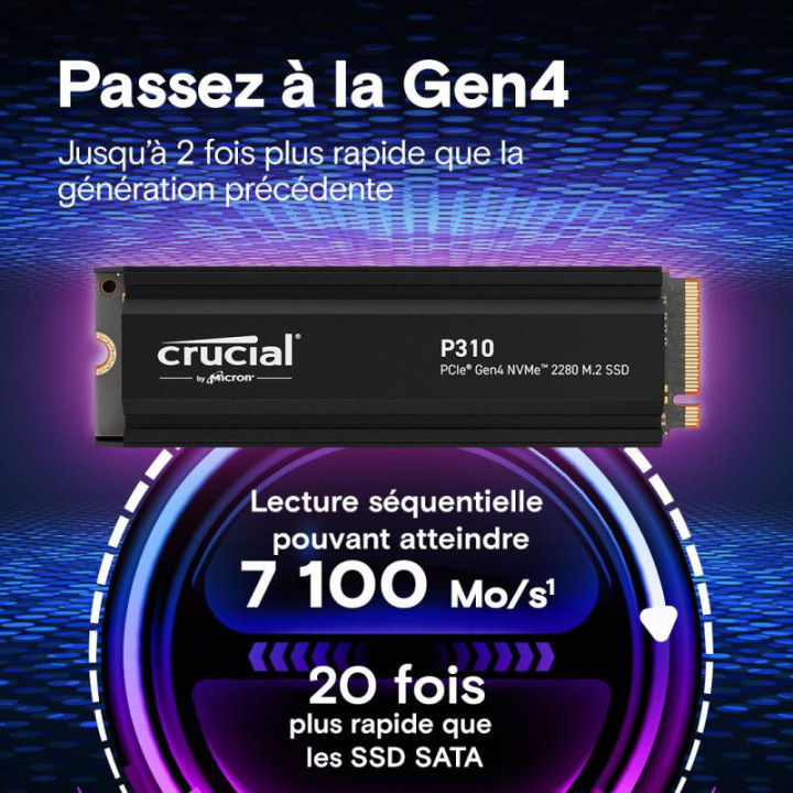 CRUCIAL P310 2T PCIE M.2*CT2000P310SSD5 AVEC HEATSINK 