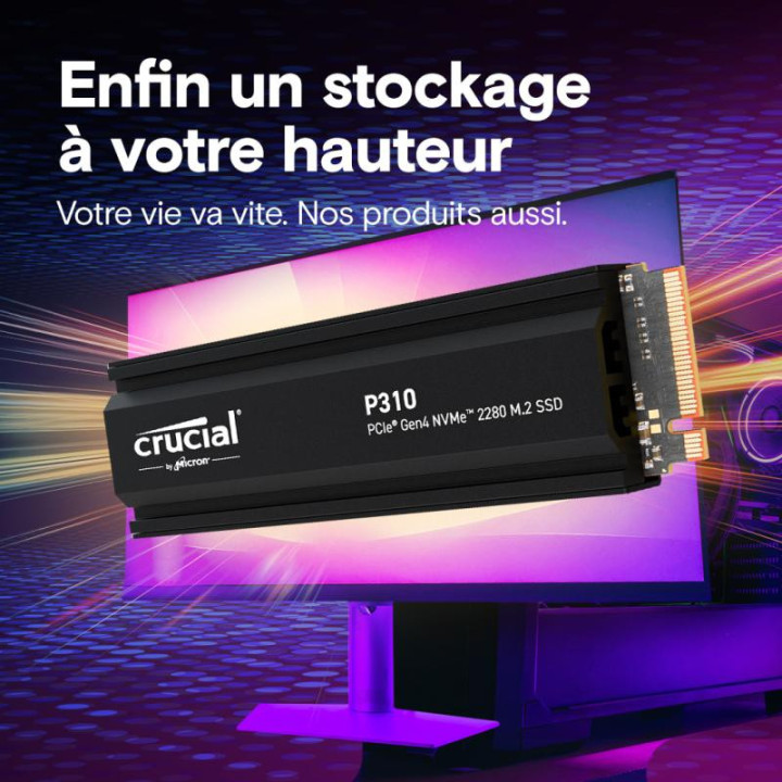 CRUCIAL P310 2T PCIE M.2*CT2000P310SSD5 AVEC HEATSINK 