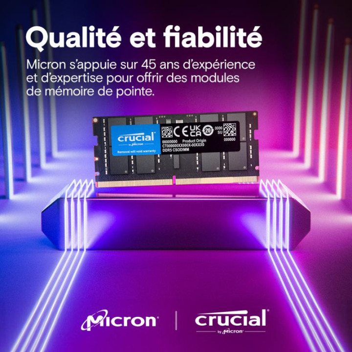 CRUCIAL CT32G64C52CS5 MODULE DE MEMOIRE 32 GO 1 X 32 GO DDR5 6400 MT/S 262-PIN SO-DIMM 