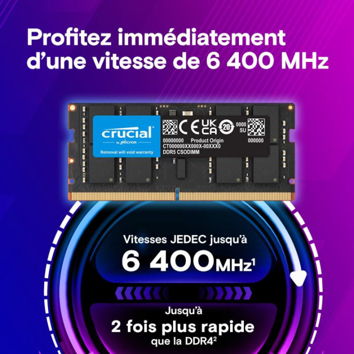 CRUCIAL CT32G64C52CS5 MODULE DE MEMOIRE 32 GO 1 X 32 GO DDR5 6400 MT/S 262-PIN SO-DIMM 