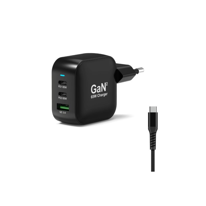 Port CHARGEUR MURAL 65W GAN 3 PORTS + CABLE USB-C - 2M