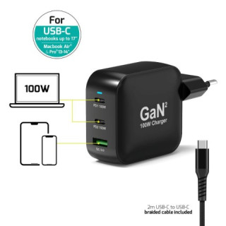 Port CHARGEUR MURAL 100W GAN 3 PORTS + CABLE USB-C - 2M