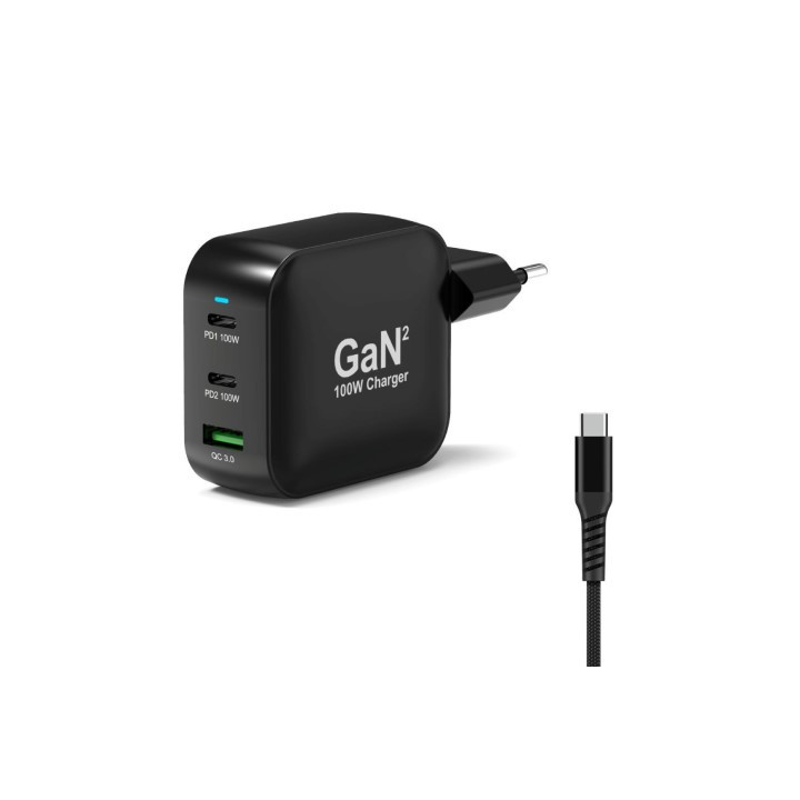 Port CHARGEUR MURAL 100W GAN 3 PORTS + CABLE USB-C - 2M
