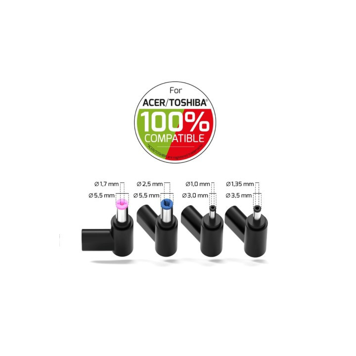 Port ALIM SECTEUR GAN 65W POUR ACER/TOSHIBA-4EMBOUTS