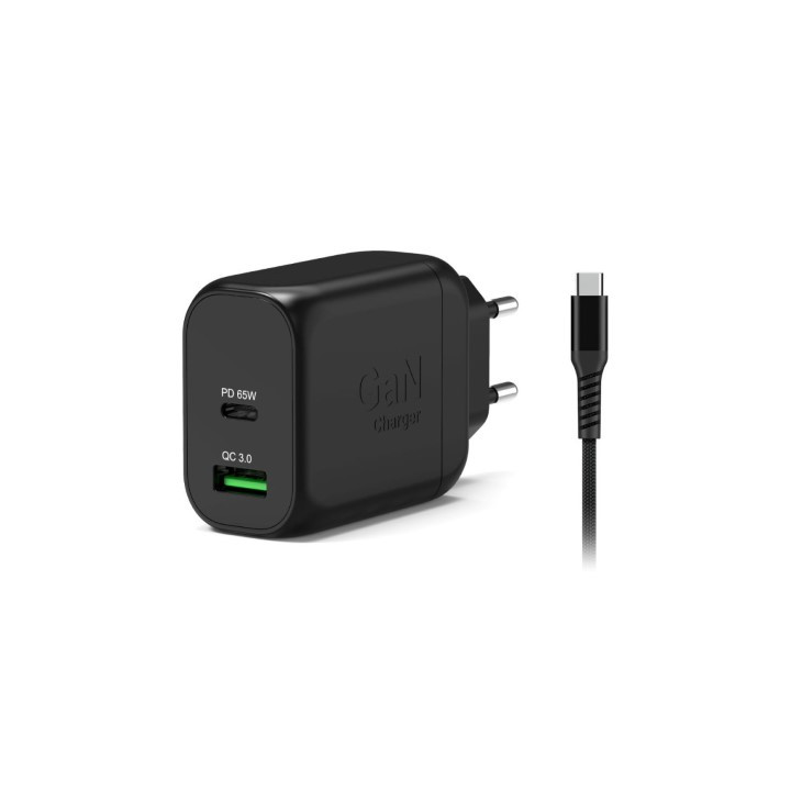 Port CHARGEUR MURAL GAN 65W - 2 PORTS + CABLE USB-C 2M