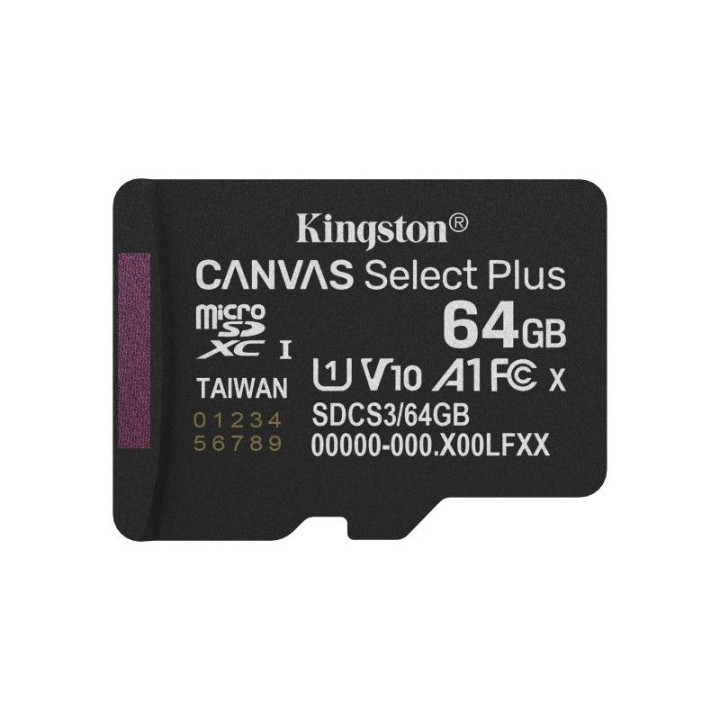 KINGSTON TECHNOLOGY 64GB MICSDXC CANVAS SELECT PLUS GEN3 100R A1 (ADAPTATEUR SD NON INCLUS) 