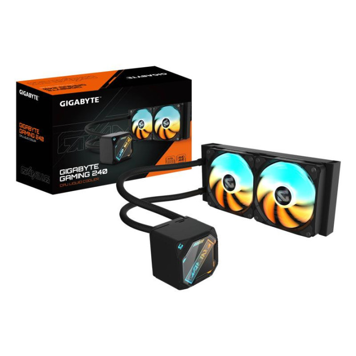 GIGABYTE GAMING 240 REFROIDISSEUR LIQUIDE POUR CPU - 2X120MM VENTILATEURS ARGB. MECANISME D?EMBOITEMENT COULISSANT. DAISY-CHAIN.