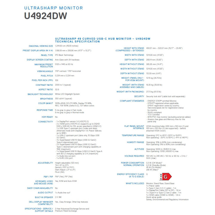 DELL U4924DW 49 CURVE 5K/60HZ/IPS/14MS/USB-C/KVM/HP 