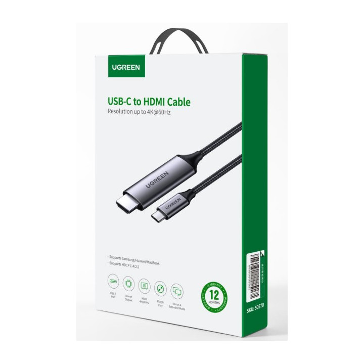 UGREEN CABLE USB-C VERS HDMI/4K 60HZ/1.5M/TRESSE/NOIR 