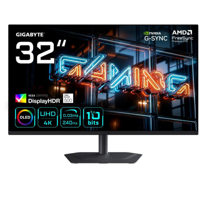 GIGABYTE MO32U24 MONITEUR GAMING OLED 32? 4K UHD - 3840 X 2160. 240HZ. 0.03MS. 300 CD/M2. G-SYNC COMPATIBLE. FREESYNC PREMIUM PR