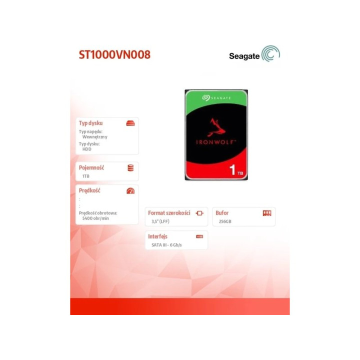 SEAGATE 1TO IRONWOLF SATA III - ST1000VN008 