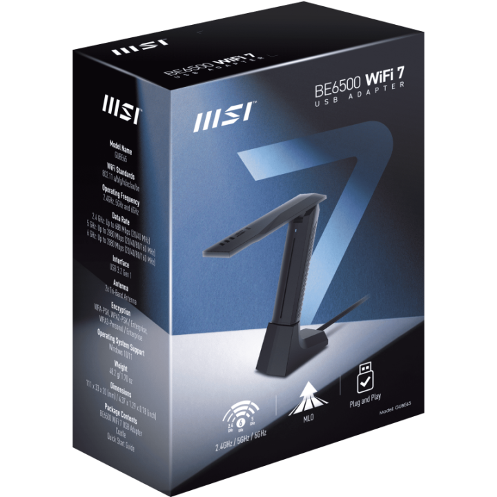 MSI BE6500 WIFI7 USB STICK - DONGLE CARTE ET ADAPTATEUR D'INTERFACES USB 3.2 GEN 1 (3.1 GEN 1) 