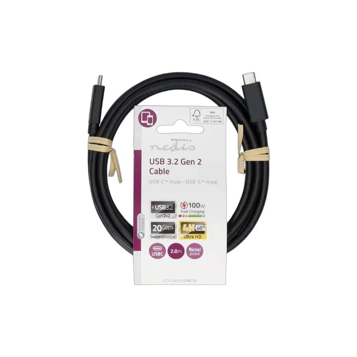 Nedis CABLE USB-C 3.2 MALE/MALE - 100W - 2M - NOIR